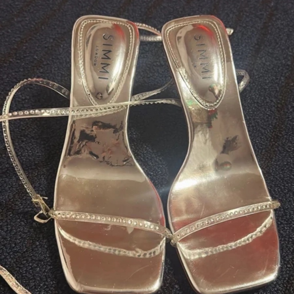 Simmi London Shimmering Silver Strappy Heels